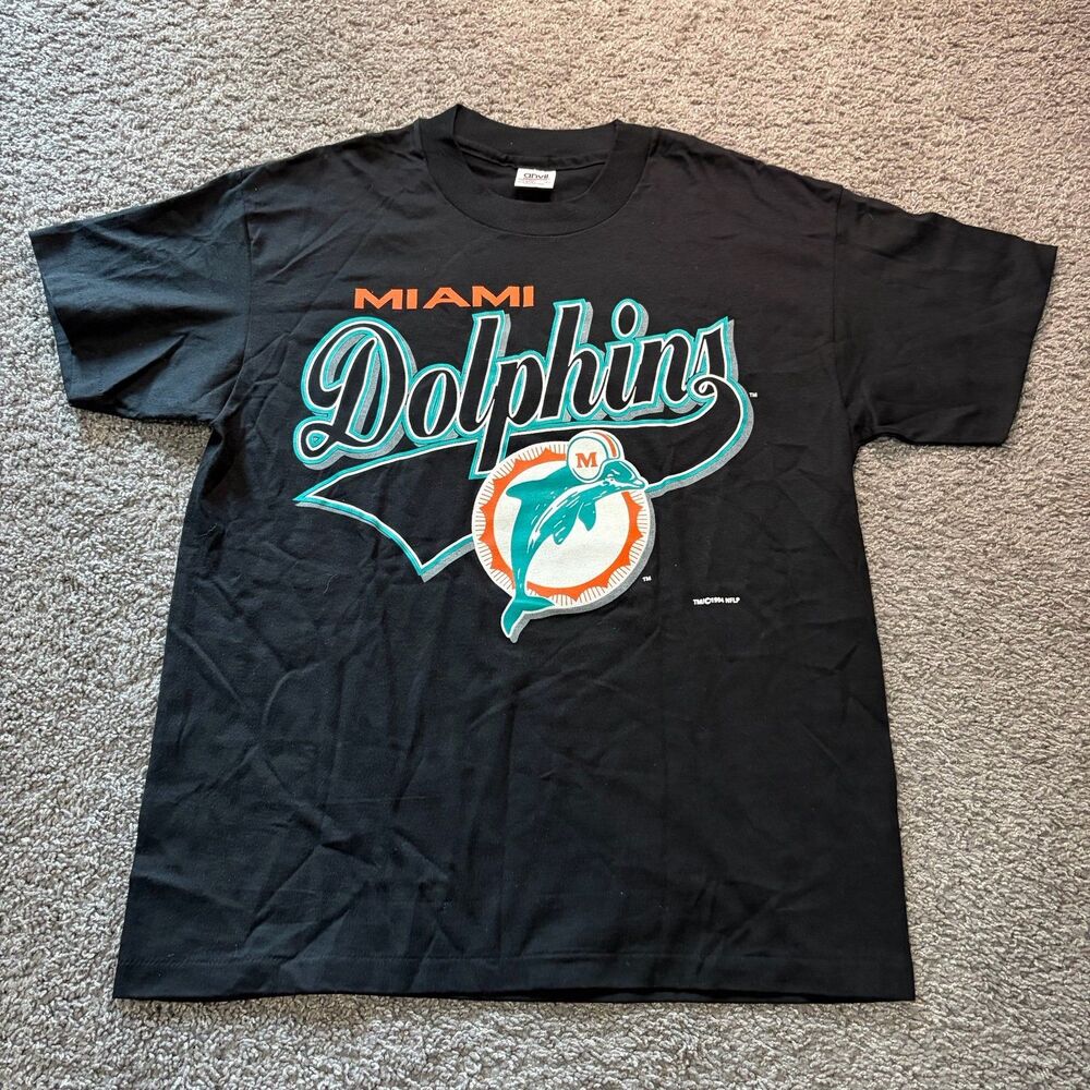 Vintage 1994 Miami Dolphins T Shirt Black NFL 90s Sz Large Anvil Single Stitch